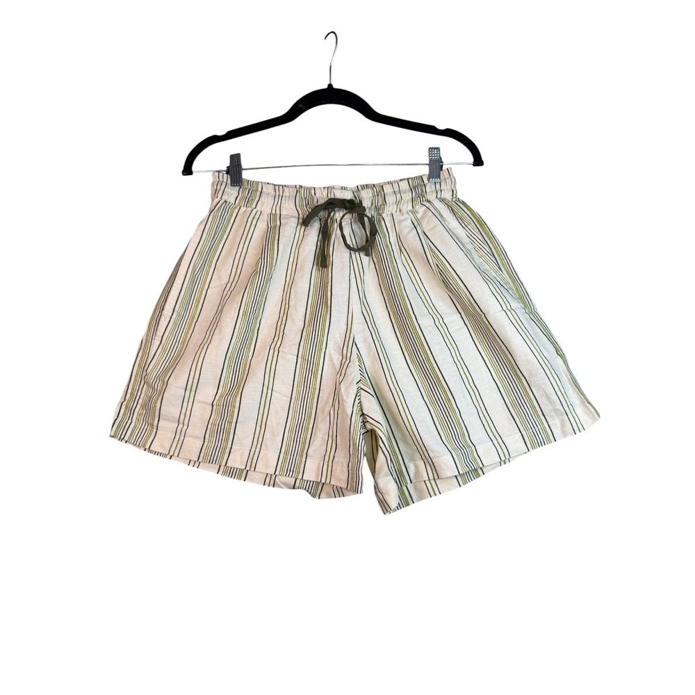 Myra Bag Womens Medium Striped Drawstring Elastic Waist Shorts Green Cream